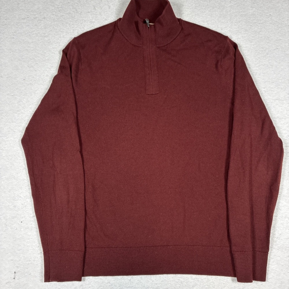 BANANA REPUBLIC Mens Italian Merino Wool 1/4 Zip Sweater Yarn Baruffa Red Medium